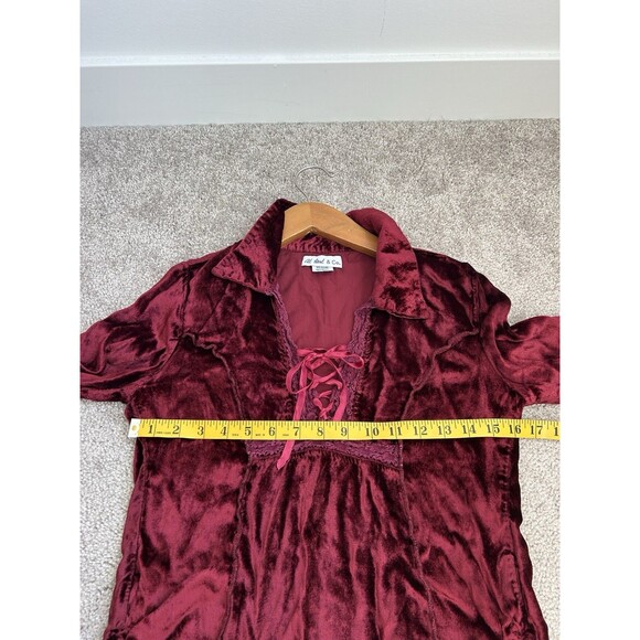 Vintage At Last & Co Red Velvet Crochet Lace Up Whimsigoth Top Size M - Picture 8 of 9